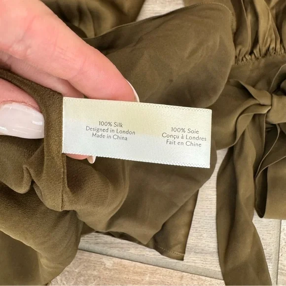 Olivia Von Halle Silk Midi Dress Button Down Tie Sleeve Olive Green Small - Picture 7 of 9